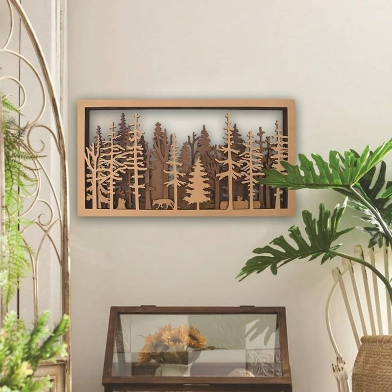 Décoration Murale en Bois Sculpté Forêt Enchantée