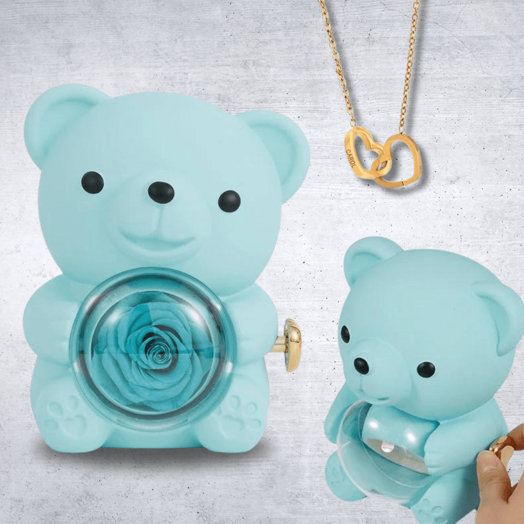 Ours en Rose Éternelle avec Collier Caché - Maman Cadeau