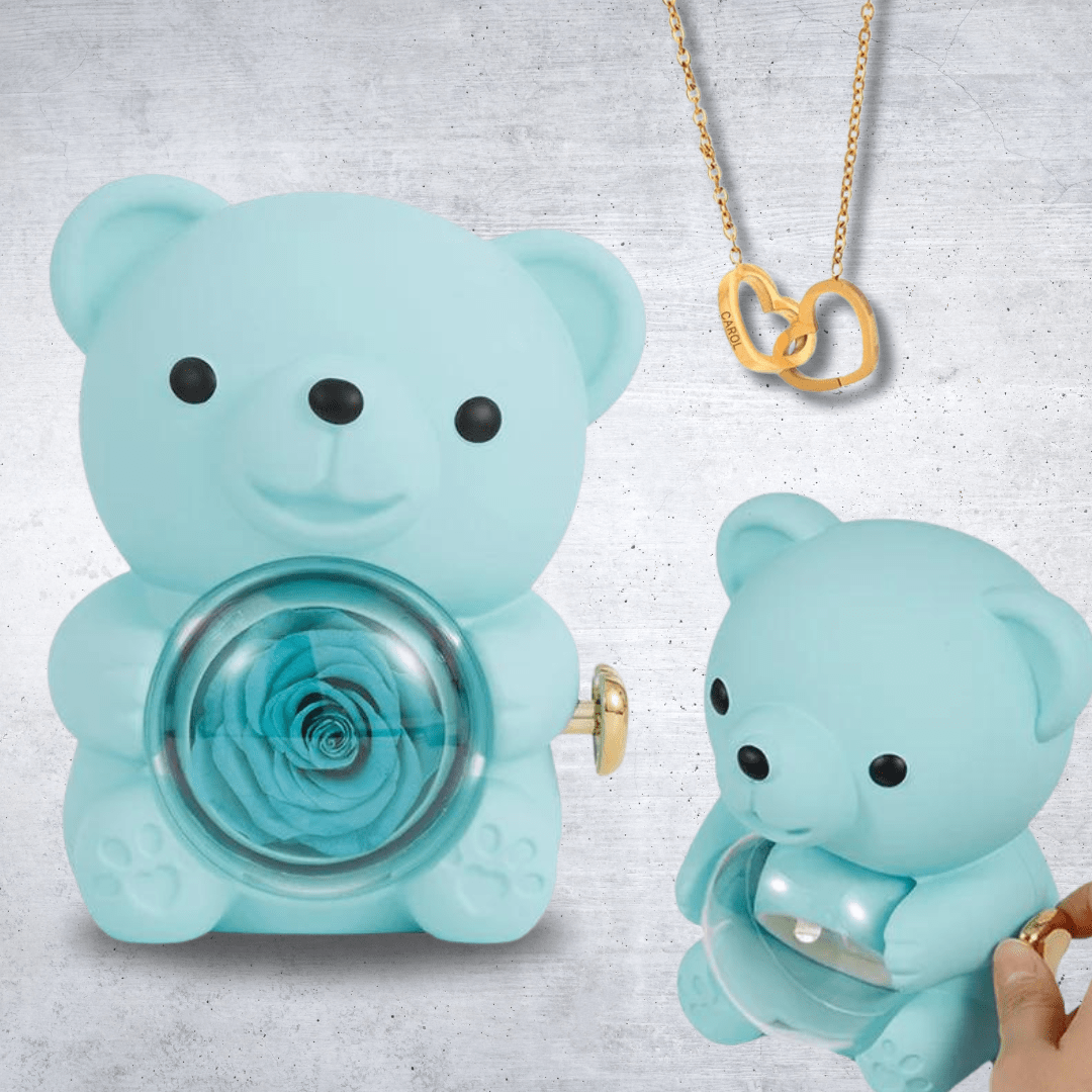 Ours en Rose Éternelle avec Collier Caché - Maman Cadeau