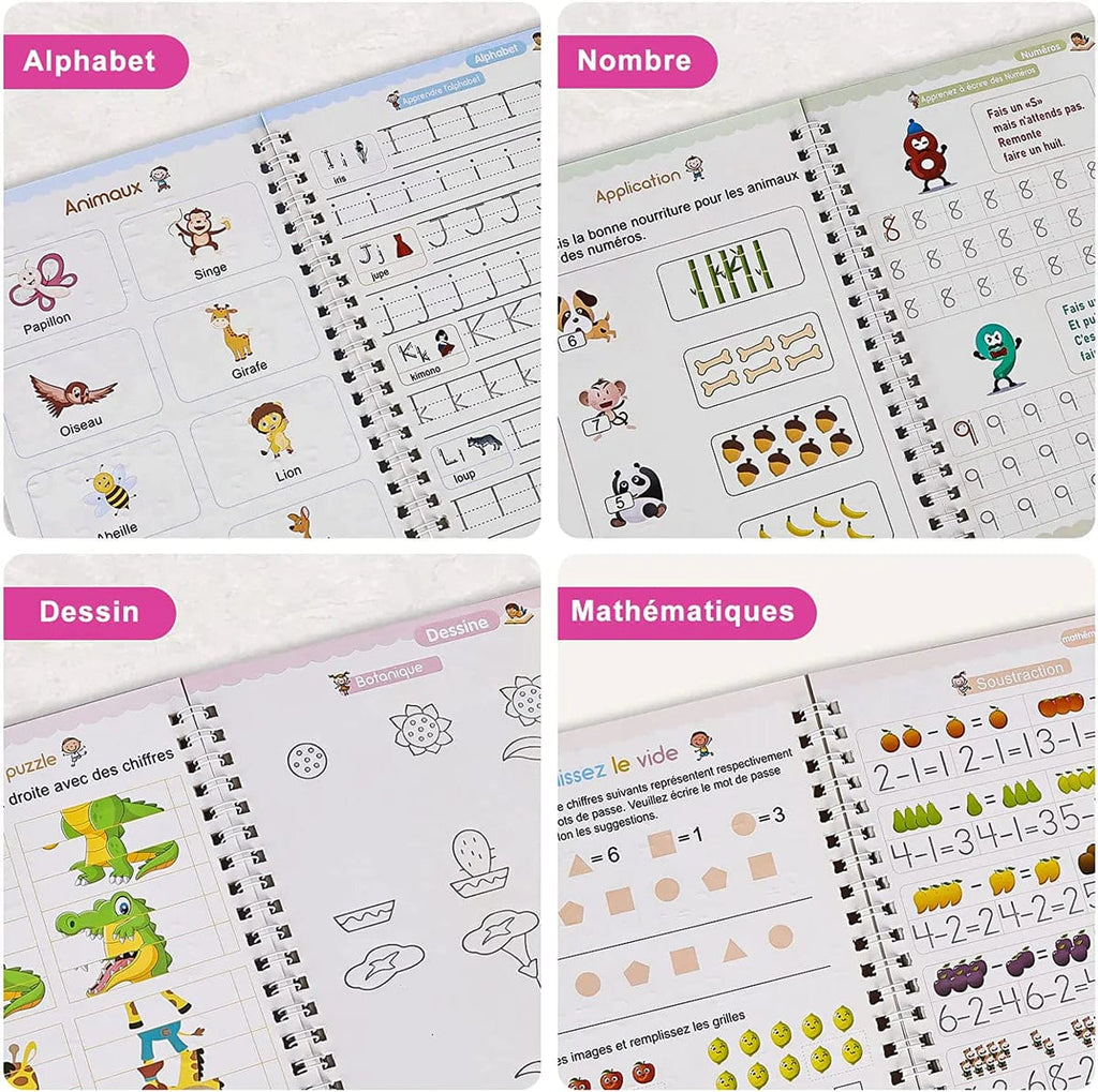 Pack de 4 Cahiers d'Apprentissage 3D Interactif avec Stylos Magiques Offerts