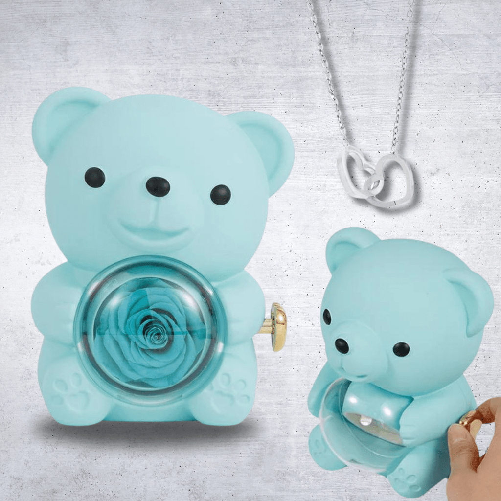 Ours en Rose Éternelle avec Collier Caché - Maman Cadeau