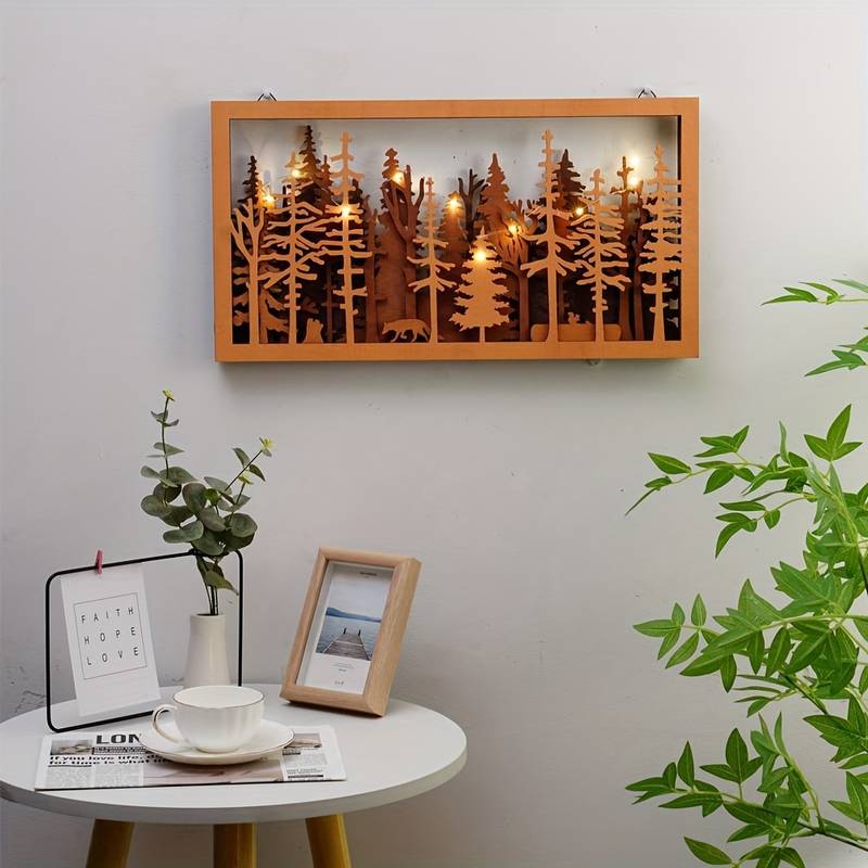 Décoration Murale en Bois Sculpté Forêt Enchantée