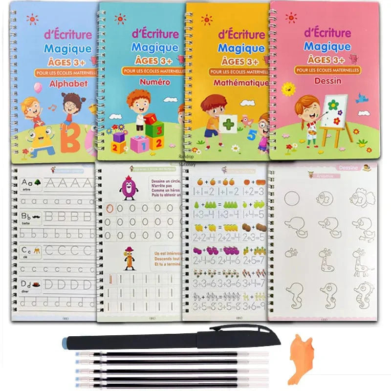 Pack de 4 Cahiers d'Apprentissage 3D Interactif avec Stylos Magiques Offerts