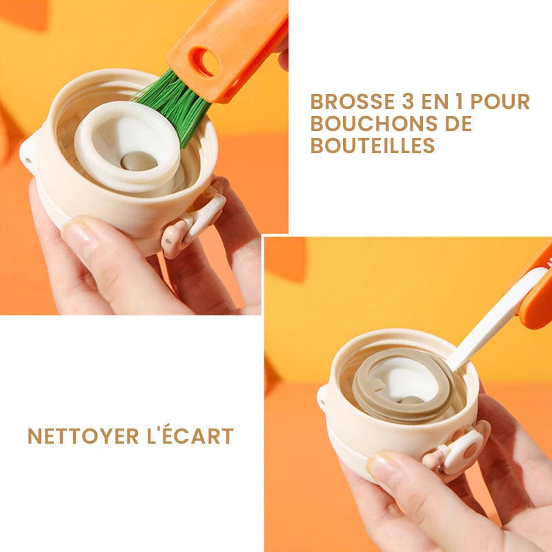 Brosse de nettoyage multifonctionnelle 3 en 1 pour tasses et couvercles
